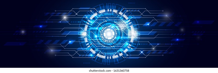 Vector Abstract futuristic circuit board, Science communication high computer technology dark blue color background. Hi-tech digital technology concept Illustration
