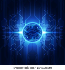 Vector Abstract futuristic circuit board global system, Illustration high digital technology blue color concept