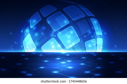 Vector Abstract futuristic circuit board global system, Illustration high digital technology blue color concept
