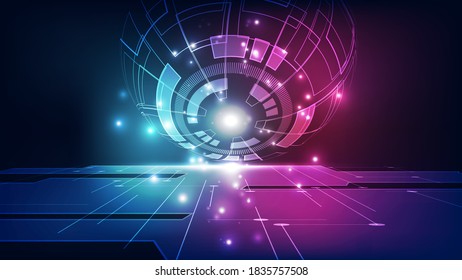 Vector Abstract futuristic circuit board global system, Illustration high digital technology blue color concept