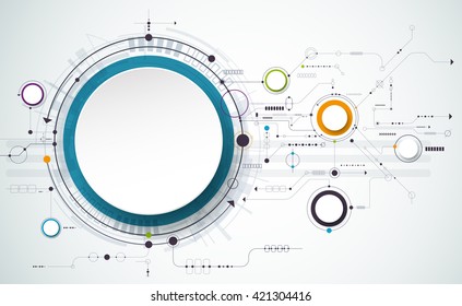 Vector Abstract futuristische Schaltung Platine auf hellgrauem Hintergrund, High-Tech-Digital-Konzept. Leeres weißes 3D-Papier-Kreissymbol mit Platz für Ihre Inhalte, Ihr Unternehmen, Ihr Netzwerk und Ihr Web-Design

