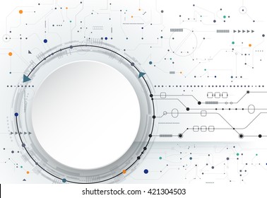 Vector Abstract futuristic circuit board on light gray background, Blank white 3d paper circle label with space for your content, business, network and web design. hi-tech digital technology concept 