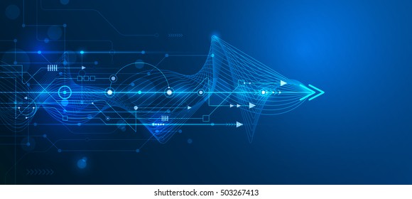 Vector Abstract futuristic circuit board and mesh line, Illustration high computer and Communication technology on blue color background. High tech digital technology, global social media concept