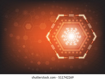 Vector Abstract futuristic circuit board, Illustration high technology dark orange color background. Hi-tech digital technology concept
