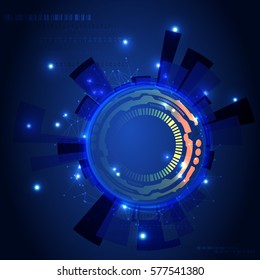 Vector Abstract futuristic circuit board. Digital flow, digital spiral, vector illustration. Illustration high computer technology dark blue color background. Hi-tech digital technology concept