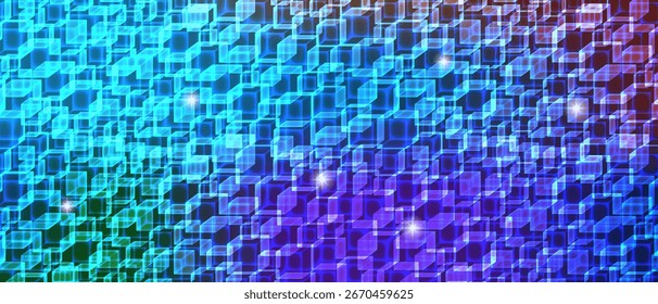 Fondo cúbico futurista abstracto del Vector. Brillante cristal de diferentes cubos. Brillante Fondo de pantalla de energía. Muchas figuras 3D de vidrio transparente. Amplio Anuncio