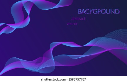 Vector abstract, futuristic, digital background in dark purple colors. Swirling waves with a transition of color from blue to purple. Copyspace.