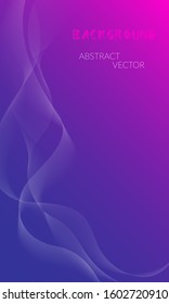 Vector abstract, futuristic, digital background in bright colors, the transition from bright purple, violet, magenta, to blue. Swirling waves with a transition. Copyspace.