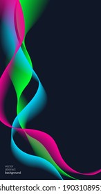 Vector abstract, futuristic, digital background in Mood-Boosting Colours. Swirling waves with a transition of bright colors. Design template for web banners. Copy space.