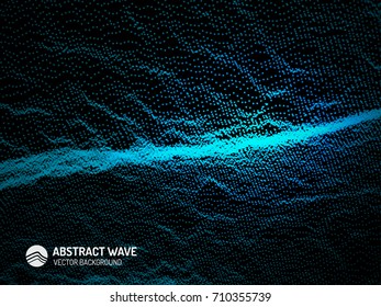 Vector abstract futuristic digital illustration. Wavy Background. Computer geometric digital connection structure. Futuristic blue abstract grid. Intelligence artificial