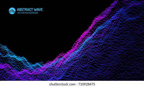 Vector abstract futuristic digital illustration. Wavy Background. Computer geometric digital connection structure. Futuristic blue abstract grid. Intelligence artificial