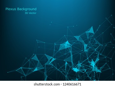 Vector abstract futuristic digital landscape with particles dots and stars on horizon. computer geometric digital connection structure. Futuristic blue abstract grid