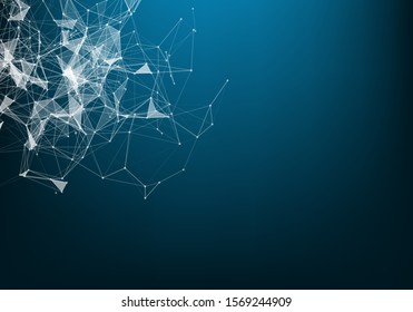 Vector abstract futuristic digital landscape with particles dots and stars on horizon. computer geometric digital connection structure. Futuristic blue abstract grid. Intelligence artificial