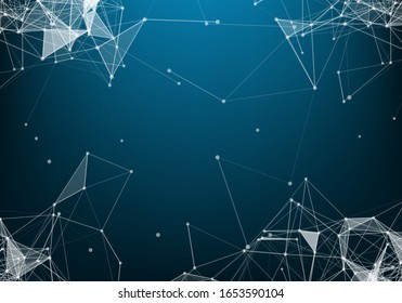Vector abstract futuristic digital landscape with particles dots and stars on horizon. computer geometric digital connection structure. Futuristic blue abstract grid. Intelligence artificial