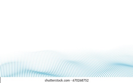 Vektorgrafik abstrakte futuristische digitale Landschaft mit Teilchen Punkten und Sternen am Horizont. rechnergeometrische digitale Verbindungsstruktur. Futuristisches blaues abstraktes Gitter