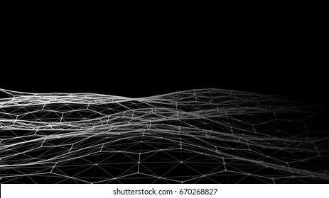 Vector abstract futuristic digital landscape with particles dots and stars on horizon. computer geometric digital connection structure. Futuristic blue abstract grid