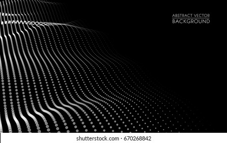 Vector abstract futuristic digital landscape with particles dots and stars on horizon. computer geometric digital connection structure. Futuristic blue abstract grid. Intelligence artificial. Big Data