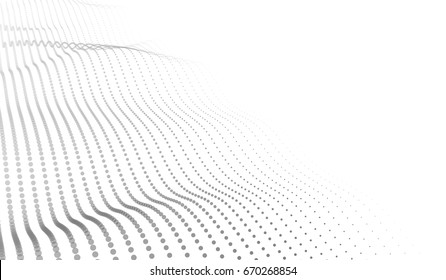 Vector abstract futuristic digital landscape with particles dots and stars on horizon. computer geometric digital connection structure. Futuristic blue abstract grid. Intelligence artificial. Big Data