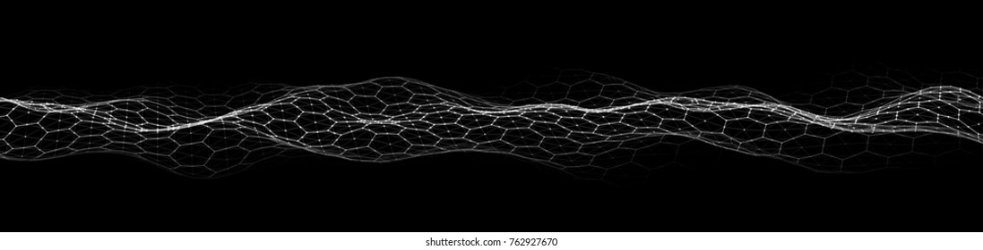 Vector abstract futuristic digital landscape with particles dots and stars on horizon. computer geometric digital connection