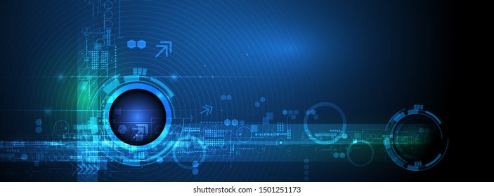Vector Abstract futuristic eyeball on circuit board, Illustration high computer and Communication technology on blue color background. Hi-tech digital technology, global social media concept