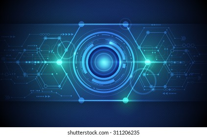 Vector Abstract futuristic eyeball on circuit board, Illustration high computer technology on green and blue color background. Hi-tech digital technology concept