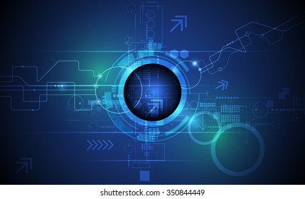 Vector Abstract futuristic eyeball on circuit board, Illustration high computer and Communication technology on blue color background. Hi-tech digital technology,global social media concept

