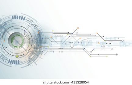 Vector Abstract Futuristic Eyeball On Circuit Board, Illustration High Computer Technology On Light Color Background. Hi-tech Digital Technology Concept