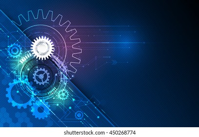 Vector Abstract Futuristic Eyeball On Circuit Board, Illustration High Computer Technology On Green And Blue Color Background. Hi-tech Digital Technology Concept