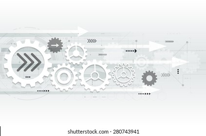 Vector abstract futuristic gear wheel engineering on circuit board, Illustration hi-tech electric digital telecoms speed technology on light grey color background