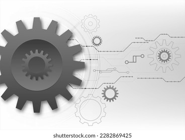 Vector abstract futuristic gear wheels and cogs. Illustration hi-tech, engineering, digital technology concept with light grey color background.