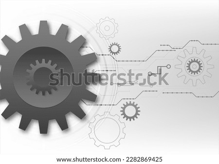 Vector abstract futuristic gear wheels and cogs. Illustration hi-tech, engineering, digital technology concept with light grey color background.