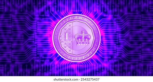 Vector abstracto futurista Anuncio brillante. Tecnología informática virtual de alta tecnología del Reino Unido. Libra digital del Banco de Inglaterra. Dinero cripto real. Blockchain global GB.