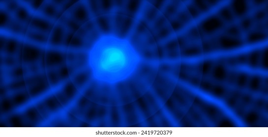 Vektor abstrakte futuristische leuchtende blaue unscharfe tiefe Strukturen. Ein strahlender, turbulenter Raum mit strahlenden Gravitationskreisen. Leuchtstoffblitz. Tapete oder Hintergrund.
