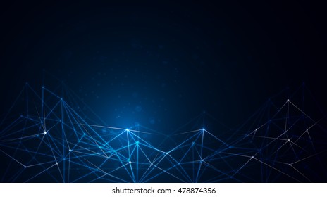 Vector Abstract futuristic - Molecules technology background.  Abstract molecular structure on dark blue color background. Communication - network for futuristic technology concept
