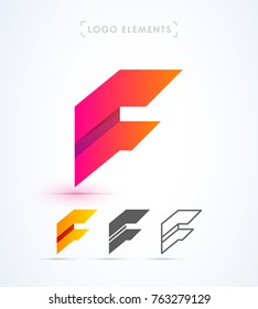 Vector abstract futuristic origami letter F logo design template. Material design, flat and line-art style. Application icon