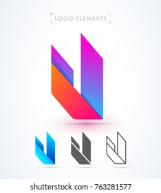 Vector abstract futuristic origami letter U logo design template. Material design, flat and line-art style. Application icon