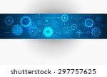 Vector Abstract futuristic, Stripe line printed circuit board pattern with gear wheel and arrow symbol on blue color background. Light gray color background with blank space for design 