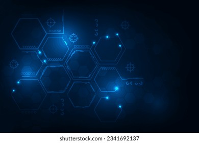 Vector abstract futuristic technology hexagonal modern with blue light background.