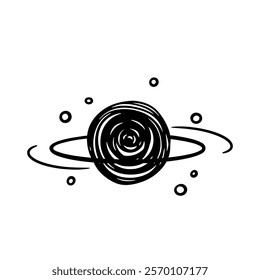 Vector abstract galaxy planet with rings. Fantasy space sphere planet with orbite. Hand drawn planet with satellite isolated on white.