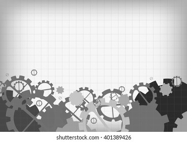 Vector : Abstract gears on gray grid background