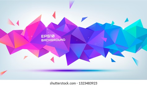 Vector abstract geometric 3d facet shape. Use for banners, web, brochure, ad, poster, etc. Low poly modern style background. Purple, multicolor