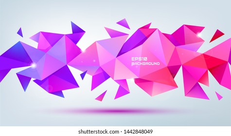 Vector abstract geometric 3d facet shape. Use for banners, web, brochure, ad, poster, etc. Low poly modern style background. Purple, multicolor