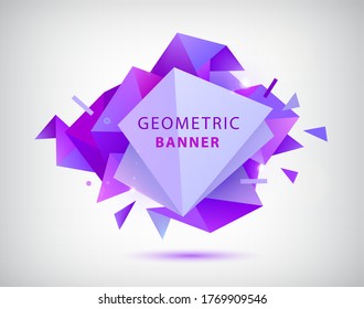 Vector abstract geometric 3d facet shape. Use for banners, web, brochure, ad, poster, etc. Low poly modern style background. Purple