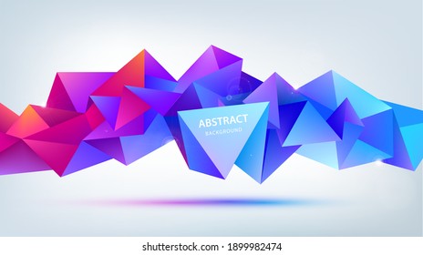 Vector abstract geometric 3d facet shape isolated. Use for banners, web, brochure, ad, poster, etc. Low poly modern style background. Purple, blue red, horizontal orientation