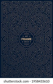 Vector abstract geometric art deco frame, border, background. Linear trendy style. Monogram art deco design elements in trendy vintage and mono line style with space for text. Vertical orientation