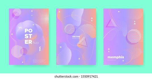 Vector Abstract Geometric Background. 70s or 80s Effect. Violet Gradient Flow Shapes. Trendy 3d Dynamic Shapes. Abstract Geometric Elements. Fluid Gradient Shapes. Memphis Geometric Elements.