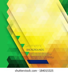 Vector abstract geometric background in Brazil color concept. Football theme. Author's drawing. Rio. summer color