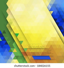 Vector abstract geometric background in Brazil color concept. Geometric color pattern with place for your text.Triangle decor,text separately from the background.rio 2016