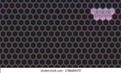 Vector abstract, geometric background, colorful bright hexagonal shapes on a dark gray background. For banner, print design, social networks, place for text. Copyspace.