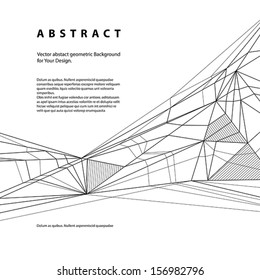 Vector abstract geometric background, contemporary style black and white lines illustration.
